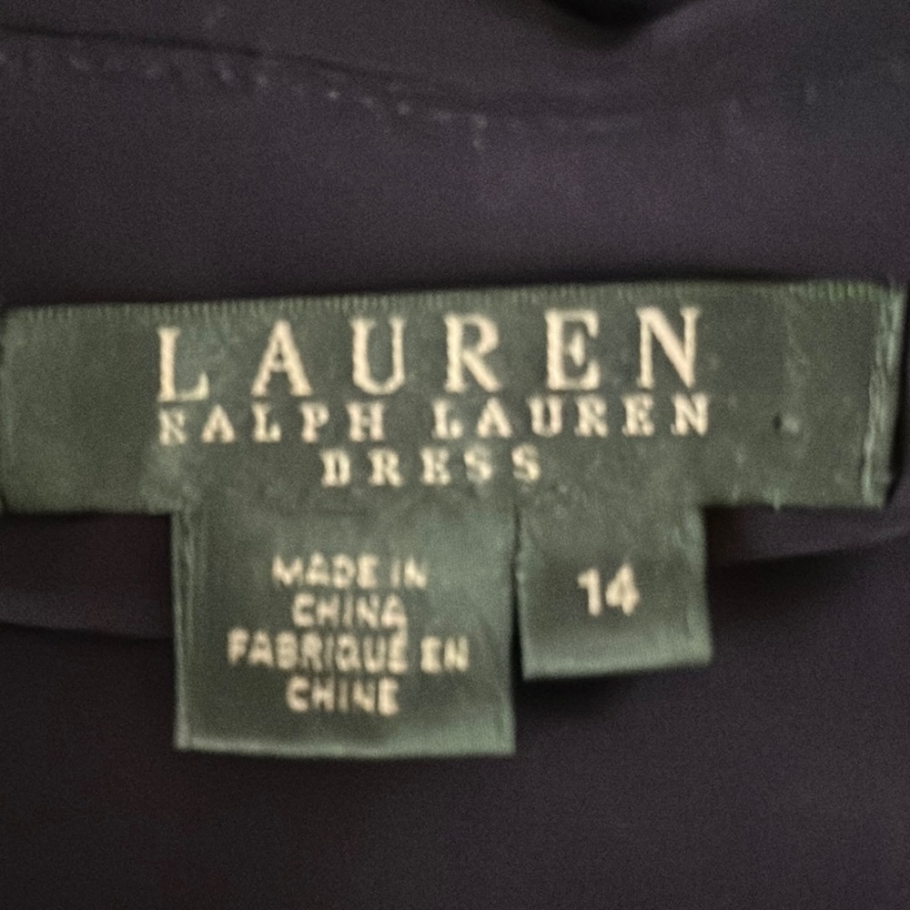 Ralph Lauren Navy Jersey Midi Dress V-Neck Sleeveless w flattering side-Rushing - Picture 7 of 7